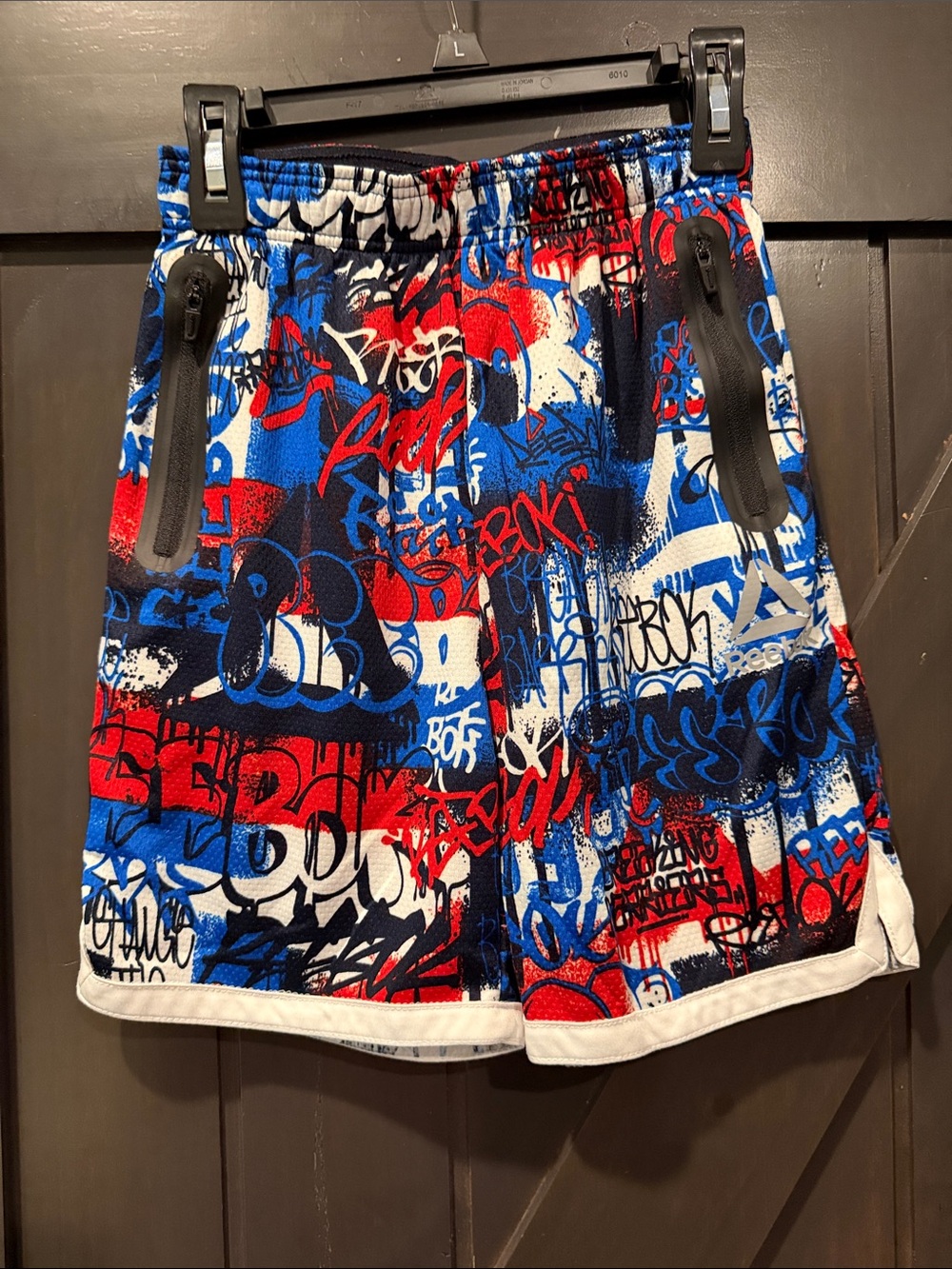 *4/$20 Reebok Boys Graffiti Athletic Shorts - Red, Blue, White